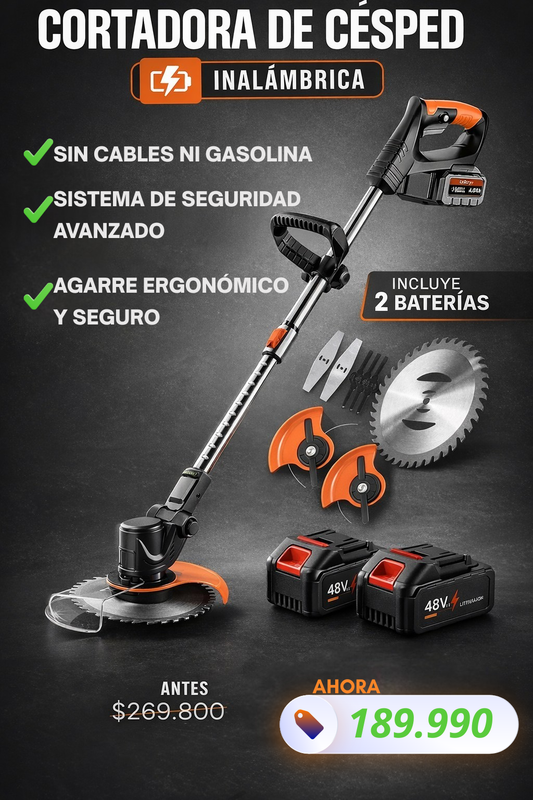 CORTADORA DE CÉSPED + KIT GRATIS +2 BATERIAS